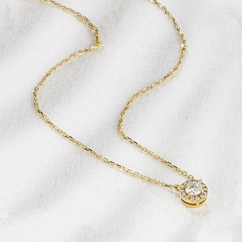 0.40ct Lab Diamond Halo Necklace in 9K Yellow Gold G/Vs